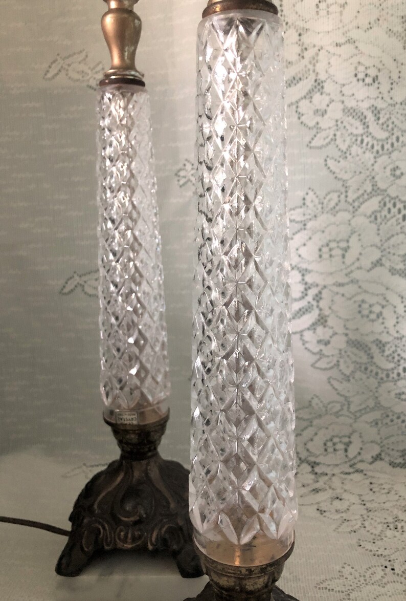 Vintage Italian Lead Crystal Table Lamps A Pair Marble Base Etsy
