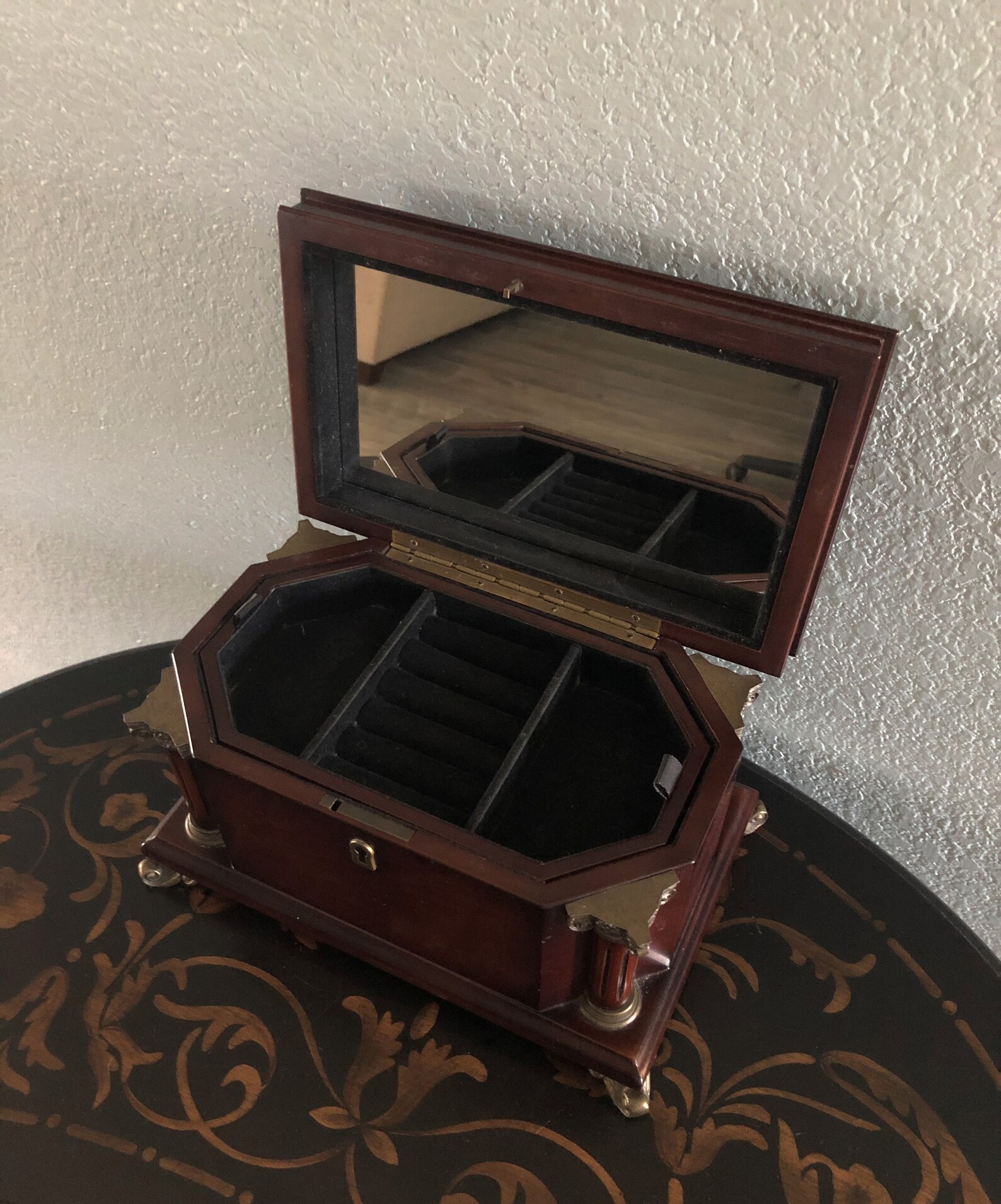 Vintage Mahogany Bombay Jewelry Box Footed Corinthian Columns Etsy
