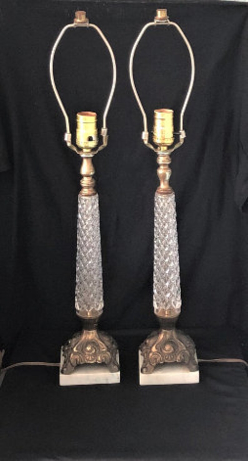 Vintage Italian Lead Crystal Table Lamps A Pair Marble Base Etsy