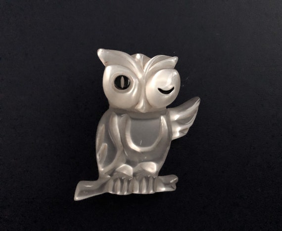Hand Painted Lucite Owl Brooch hand carved and han