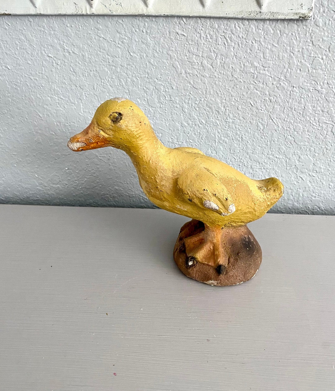 Vintage Distressed Painted Concrete Duck Statue Etsy