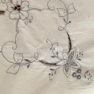 Vintage Mediera Embroidery Table Cloth: Floral Pattern and Open Cutwork