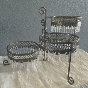 Victorian Style Expandable Silver Plant Holder: Tiered Metal Swivel Tray