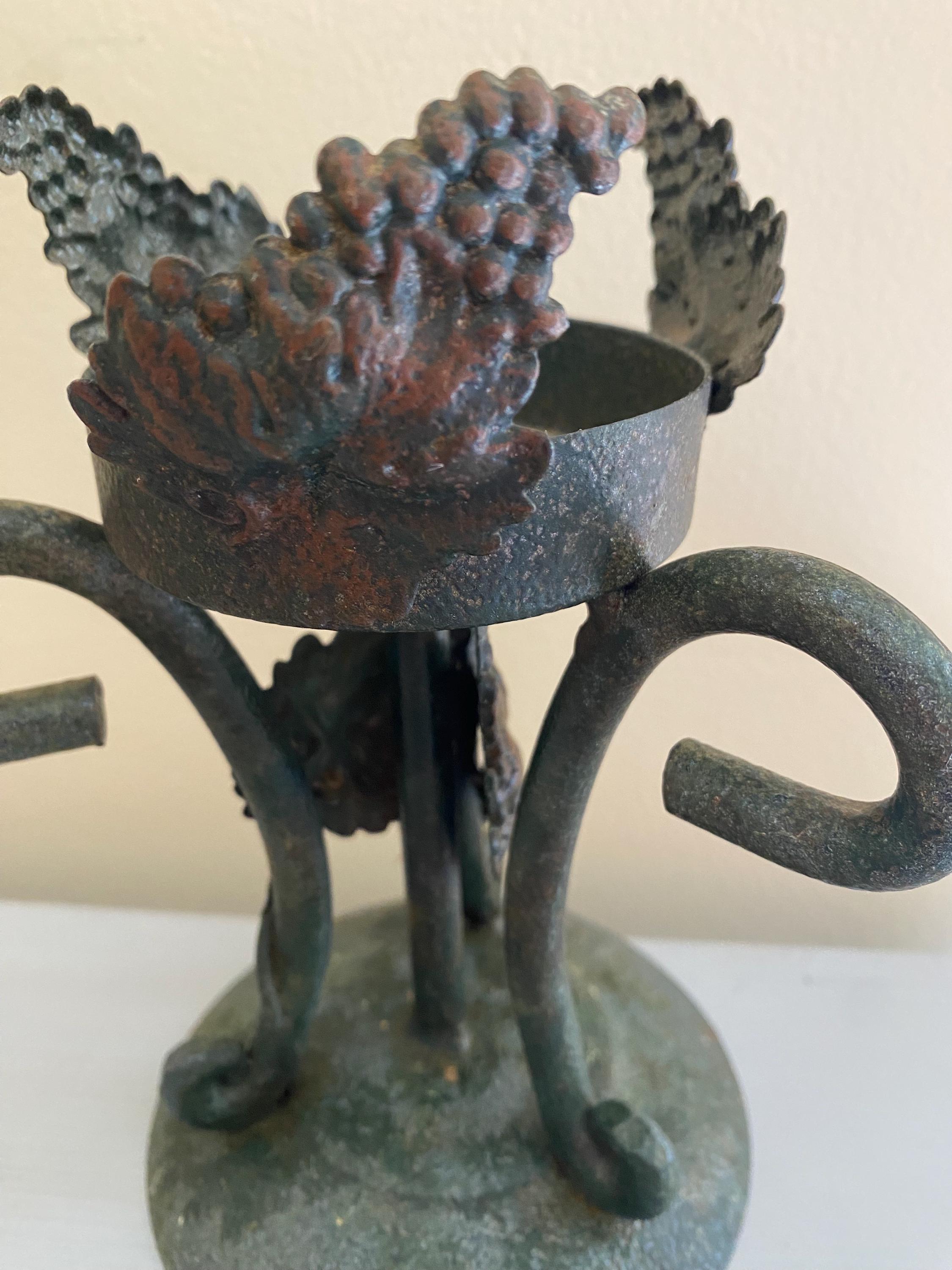 ヴィンテージ イタリア製 錬鉄製 キャンドルホルダー：ブドウの葉の