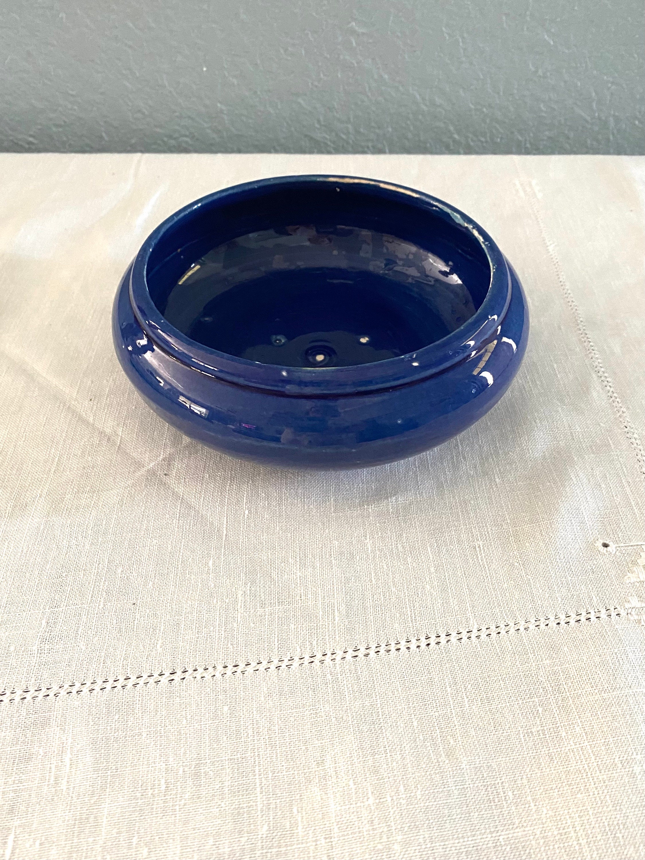Low Profile Cobalt Blue Pottery Planter - MCM Decor