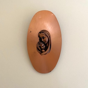 High Relief Copper Madonna and Child Wall Hanging