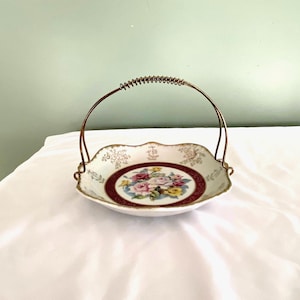 Vintage Porcelain Serving Dish With Metal Handle