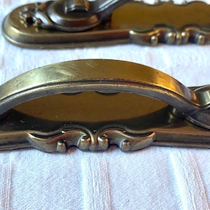Vintage Amerock Charsworth Brass Drawer Pulls & Back Plates (Set of 2)
