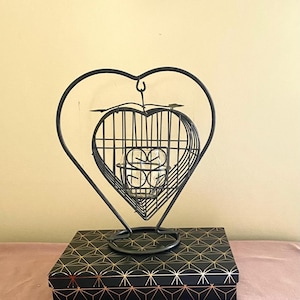 Vintage Heart Shaped Wrought Iron Bird Cage Planter