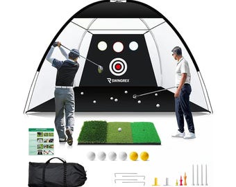 SwingRex 10x7FT Golf Practice Net with Mat & Target Backyard Driving and Chipping Aid