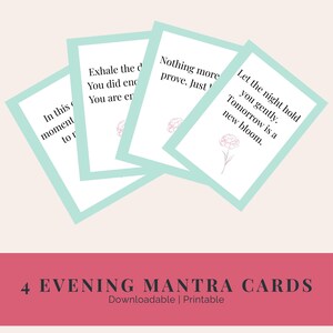 Tarjetas de Afirmaciones Positivas para Relajarse con Descarga Digital, Set de Mindfulness para Dormir, Tarjetas de Mantras Relajantes, Regalo Floral Verde Rosa