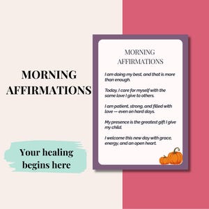 Página de afirmaciones positivas para la relajación, set de mindfulness matutino, tarjeta de mantra calmante, regalo de calabaza ciruela otoñal, descarga digital