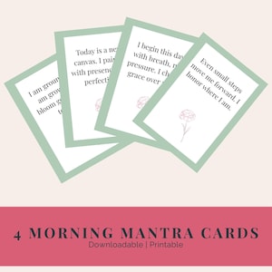 Tarjetas de Afirmaciones Positivas para Relajarse con Descarga Digital, Set de Mindfulness Matutino, Tarjetas de Mantras Relajantes, Regalo Floral en Rosa Oliva