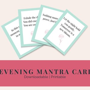 Cartes d'affirmation positive en téléchargement numérique pour la détente, ensemble de pleine conscience au coucher, cartes de mantra apaisantes, cadeau floral vert rose