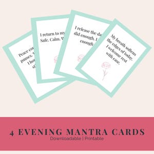 Digitaler Download Positive Affirmationskarten zur Entspannung, Achtsamkeit vor dem Schlafengehen, beruhigende Mantrakarten, Blumengrün-Rosageschenk