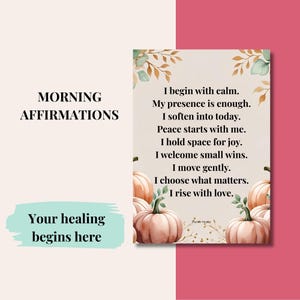 Digitaler Download Positive Affirmationen Seite Zum Entspannen, Morgen Achtsamkeit Set, Beruhigende Mantra Karte, Kürbis Herbst Blätter Geschenk