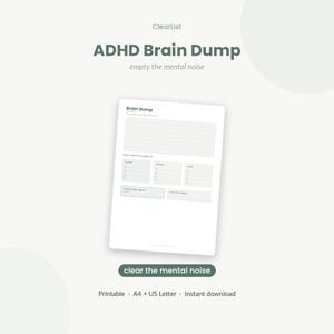 ADHD Brain Dump Printable | Mind Declutter & Thought Organizer for Overwhelm | Neurodivergent Journal Page | Instant Download PDF