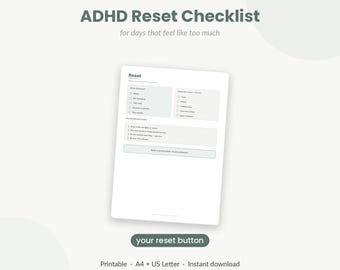 ADHD Reset & Self Care Checklist Printable | Overwhelm Shutdown Recovery for Adults | Neurodivergent Friendly | Instant Download PDF