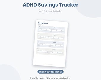 ADHD向け貯蓄目標トラッカー（印刷可能）｜視覚的な積立金と貯蓄目標｜色塗り式貯蓄チャート｜神経発達障害対応｜A4 + USレターサイズ