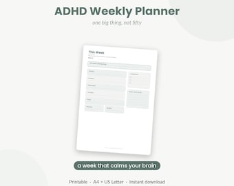 ADHD Weekly Planner Printable | Low Stimulation Weekly Overview for Adults | Undated Neurodivergent Planner | Instant Download PDF