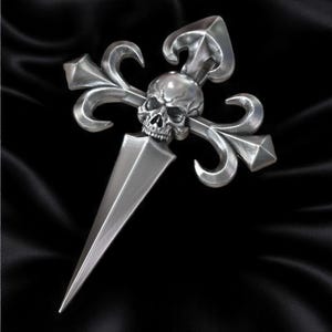 Ciondolo a forma di croce con teschio e amuleto a forma di spada – Collana gotica fatta a mano ispirata all&#39;Ordine di Santiago, gioiello da guerriero punk per uomo – placcato oro 18 carati