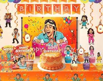 Complete D*n*y Go Wiggle Birthday Party Supplies Set,Kid Cartoon Birthday Decor, Tablecloth Banner Balloons tableware Napkins All In One Kit