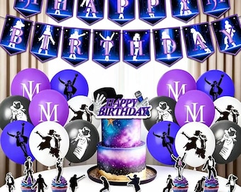 M*cha*l J*ck*on Legendary Pop Star Birthday Party Decor,King of Pop Themed Party Supplies,Banner,Balloons,Cake Topper Set for Music Fans