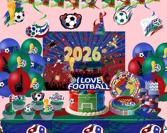 Articoli per feste W*r*d C*p, Kit decorazioni per feste di calcio, Articoli per feste a tema calcio 2026, Palloncini Striscione Piatti Topper per cupcake Tovaglia