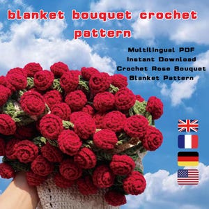 2-in-1 Viral Blanket Blumenstrauß Häkelanleitung Pdf, PDF-Sofort-Download, Illustration des Häkelblumenstraußes