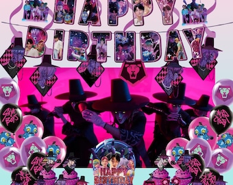 Conjunto de decoraciones para fiesta de cumpleaños de pop D*mon H*nters S*ja Boys, pancarta, adorno para tarta, globos, remolinos y fondo, suministros para fiestas de anime pop para fans.