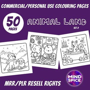 ANIMAL LAND (Set 2), 50 Colouring Sheets, 50 Coloring Pages, Commercial Use, Personal Use, PLR, Resell Rights, Build Your Business