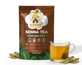 KUKER Senna Tea Natural Detox Digestive Cleanse Herbal Gentle Effective Caffeine Free