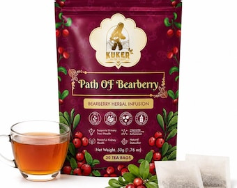 Bearberry Tea 30 Tea Bags by KUKER Uva Ursi Herb for Urological Wellbeing Kidney Tonic Bearberry Leaves Caffeine-Free 50g
