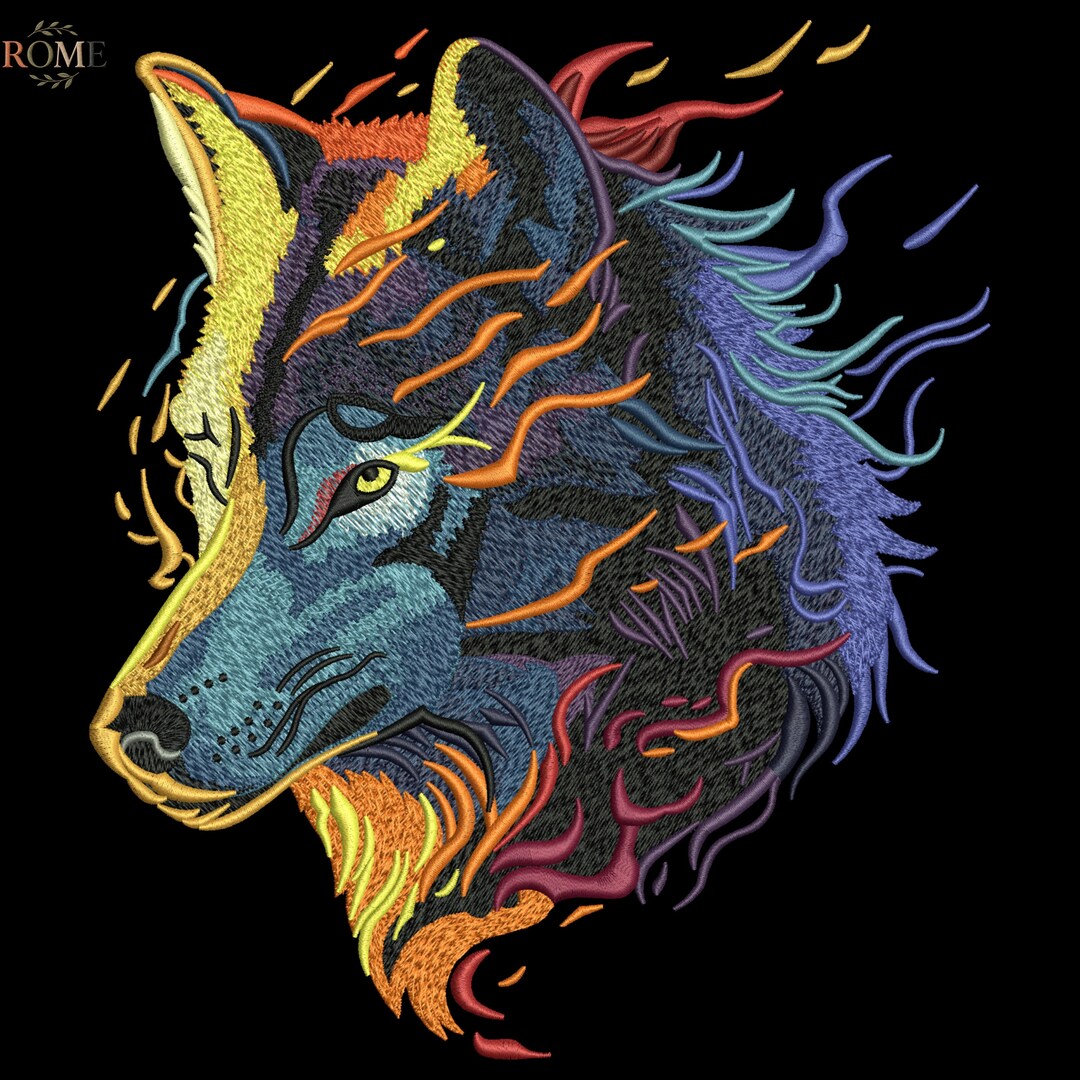 Wolves Dst Abstract Wolf Embroidery Design, Colorful Wolf Head Embroidery File ...
