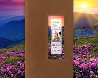 Personalized Funeral Guest Book: Celebration of Life Memorial, Purple Field (Printed/Digital)