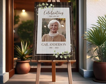 Personalized Funeral Memorial Poster: Rustic Celebration of Life Sign (Printed/Digital)
