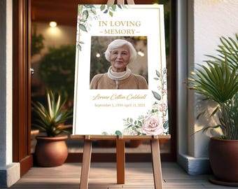 Personalized Floral Funeral Poster: Celebration of Life Memorial Sign (Printed/Digital)