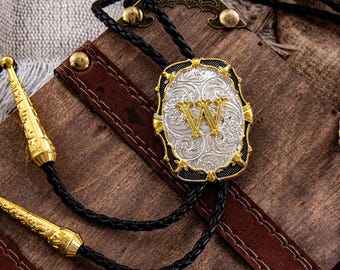 Initial "W" Bolokrawatte, Lederband, Western Hochzeit Cowboy Krawatte