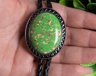 Corbata bolo de piedra verde, corbata de cuero estilo vaquero del suroeste