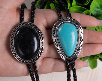 Handmade Southwestern Stone Cowboy Bolo Tie, Wedding Necktie