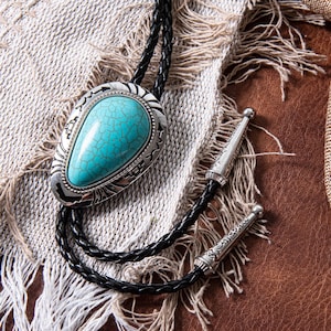 Men's Bolo Tie, Cowboy Bolo Tie, Wedding Bolo Tie, Southwestern Blue Stone Bolo Ties, Handmade Western Gifts for Him/Her, Wedding Gift