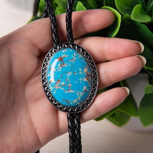 Wedding Bolo Tie, Bolo Ties, Southwestern Blue Bolo Tie, Leather Necktie Accessories, Handmade Western Gifts for Him, Anniversary Gift