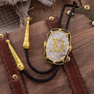 Handcrafted Bolo Tie with Engraved "D", Western Leather Bolo Tie, Groomsmen Wedding Bolo Tie, Cowboy Style Bolo Tie, Unique Western Gifts