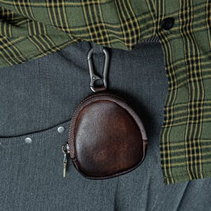 Genuine Leather Mini Coin Purse,Key Pouch,Purse with Belt Loop,Vintage Wireless Earbuds,Leather Coin Cards
