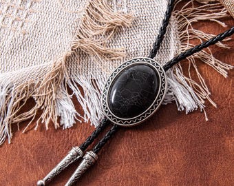 Cowboy Bolo Tie, Wedding Bolo Tie, Southwestern Black Stone Bolo Tie - Gifts for Him, Men&#39;s Bolo Ties, Handmade Western Gifts for Him