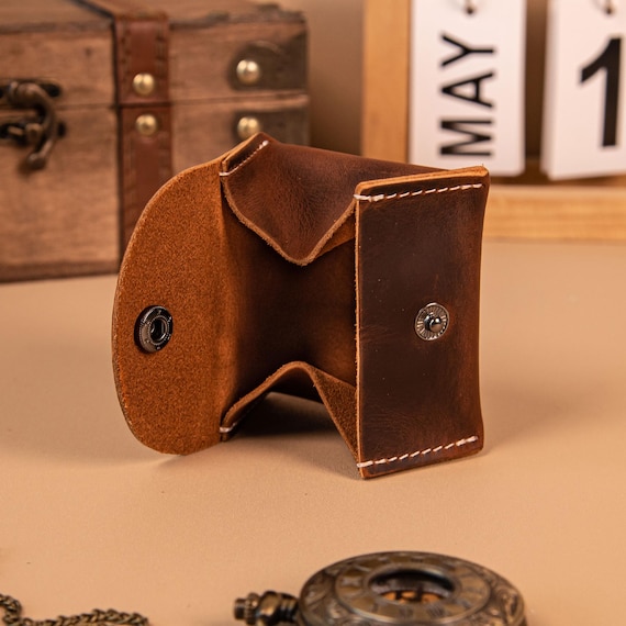 Mini Leather Coin Purse for Men, Handmade Crazy Horse Flip Wallet, Small Coin Holder, Vintage Gift for Him – 4 Colors Available