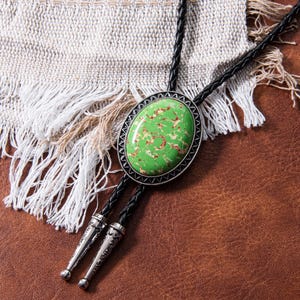 Wedding Bolo Tie, Southwestern Green Stone Bolo Tie - Gifts for Him, Cabochon Indian Leather Cowboy Necktie Accessories, Men&#39;s Bolo Ties