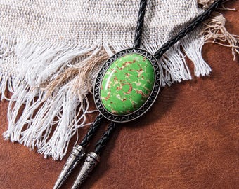 Wedding Bolo Tie, Southwestern Green Stone Bolo Tie - Gifts for Him, Cabochon Indian Leather Cowboy Necktie Accessories, Men&#39;s Bolo Ties