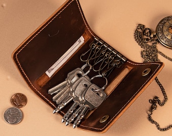 Portachiavi in pelle personalizzato con 6 scomparti, portachiavi vintage da uomo, portafoglio per chiavi auto, organizer EDC