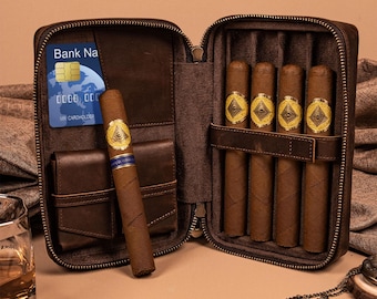 Porta sigari in pelle, scatola da viaggio personalizzata, porta sigari, porta sigari portatile per 4 sigari, custodia per humidor, regalo per lui, regali per testimoni dello sposo